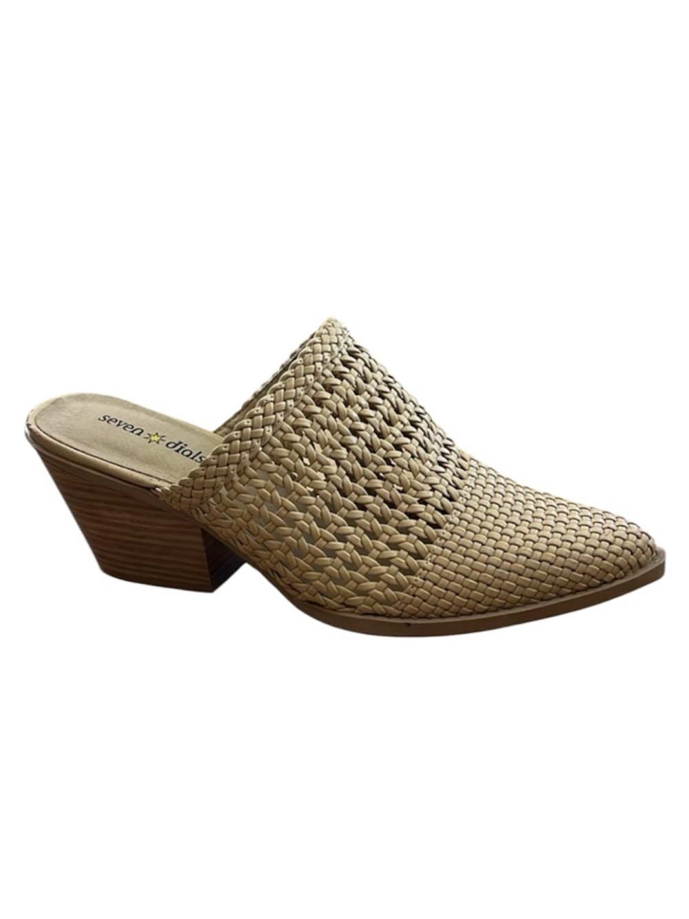 WOMENS BOHEMIAN WESTERN SYLE AIRY MULE CLOGS BLOCK HEEL POINTED TOE TAN SIZE 7.5